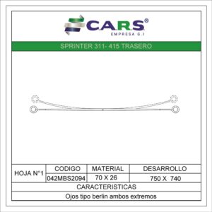 MERCEDES BENZ SPRINTER 311-415 TRASERA HOJA