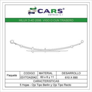 TOYOTA HILUX D4D 2006 VIGO O CUN TRASERA 5 HOJAS